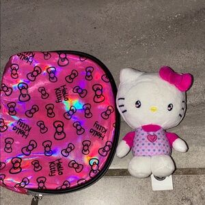 Hello Kitty Pink Holographic Cosmetic Pouch with Plush Doll
